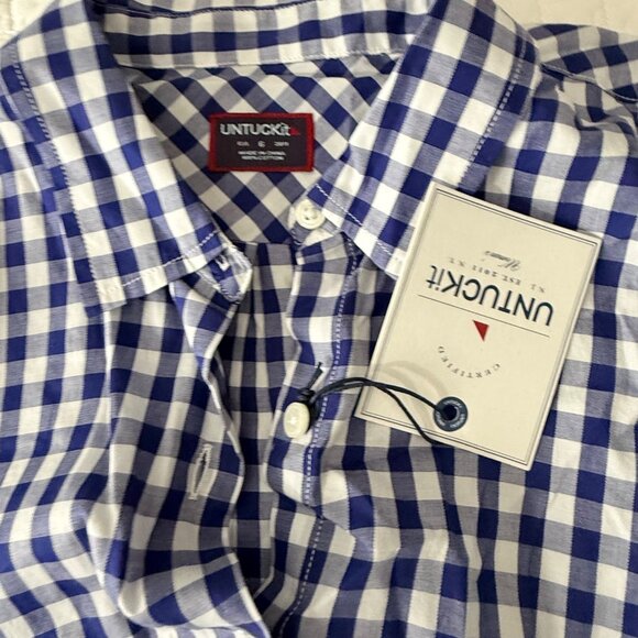 Untuckit Blue & White Checkered Long Sleeve Button-Down Shirt 100% Cotton Made I - Picture 5 of 10